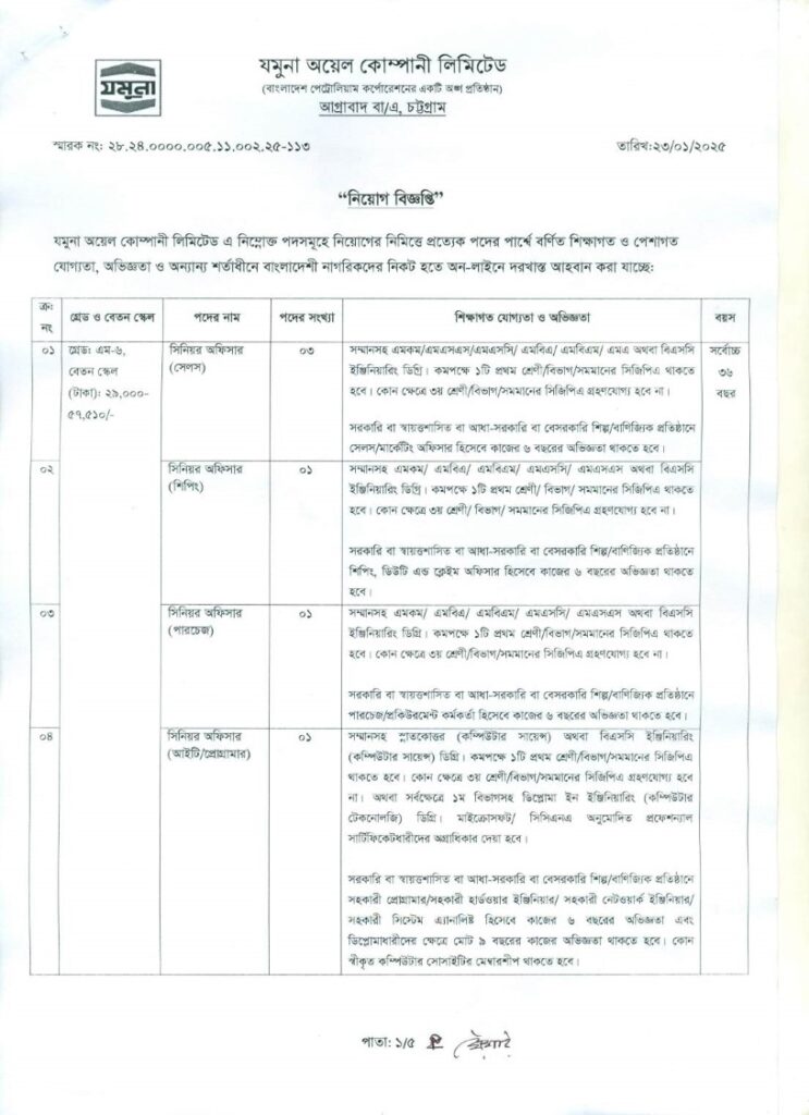 Jamuna Oil Company Limited (JOCL) Job Circular 2025_1